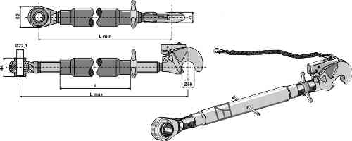 Top-links M30x3,5 with automatic hook and tie-roads
