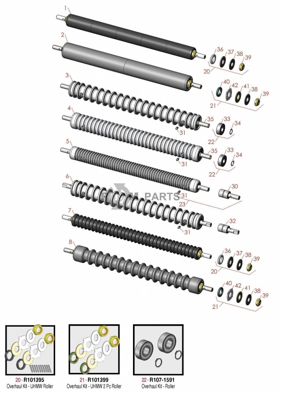 Replacement parts for Front Rollers Model 04470 04471 04480 & 04481