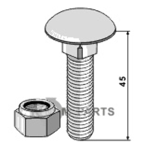 Bræddebolt m12x1,75x45 - 8.8 m. låsemøtrik 51-1028