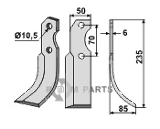 Blade, right model fitting for Brumital-Agris 49Z10