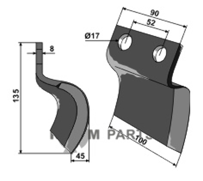 RDM Parts Mes voor grachtenfrees - rechts