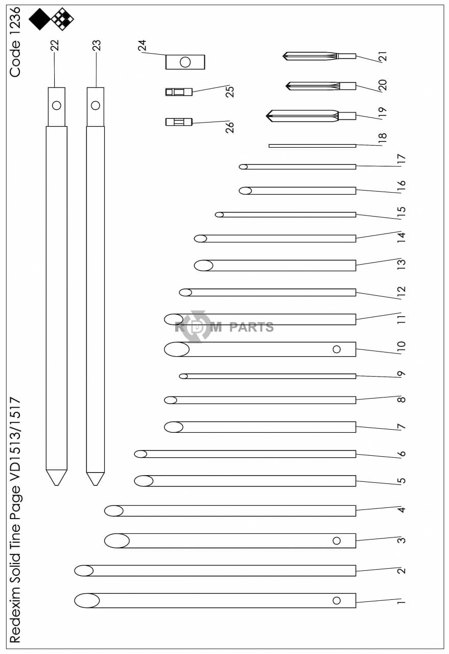 Replacement parts for VD1513 Massieve pennen