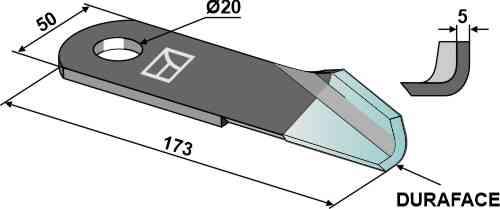 Straw chopper flail blade right  - DURAFACE fitting for New Holland 87384920