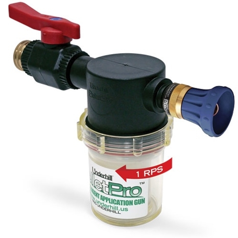Underhill pelletpro wetting agent applicator gun - control on/off - cloudburst nozzle - high flow plastic valve & 3/4in mht x quick connect