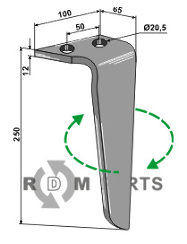 Tine for rotary harrows, right model fitting for Rinieri 05636RH