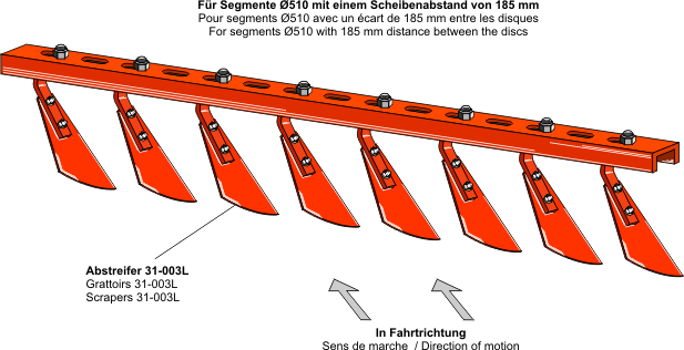 Schraperbalk kpl. voor ø510 schijveneggen - links