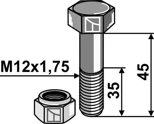 Bolt with self-locking nut - M12 - 8.8