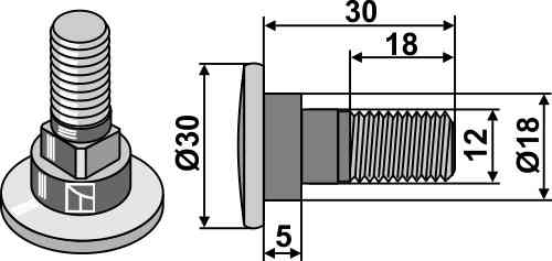 Bolt for rotary mower blades - M12x1,75 - 12.9