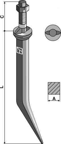 Sead harrow tooth from boron steel with neck across the direction of motion