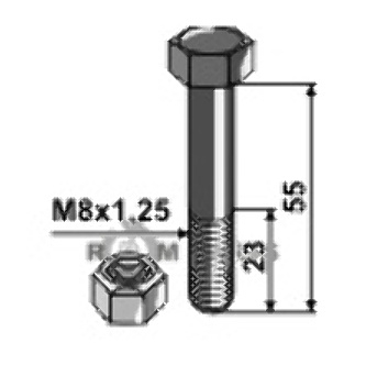 Schraube mit sicherungsmutter - m8 x 1,25 - 8.8 63-855