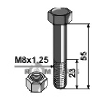 Bolt m8x1,25x55 - 8.8 m. låsemøtrik 63-855