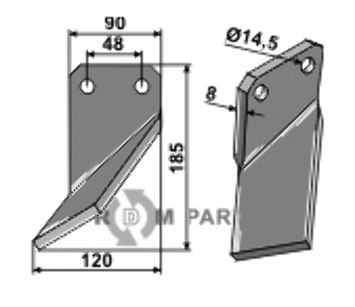 Rotary tine, left model fitting for Forigo-Roteritalia G3596110