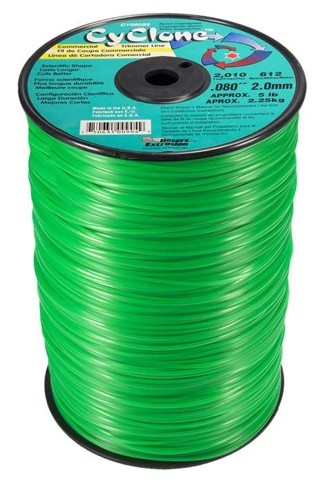 Trimmer line cyclone™ shaped green spool .080" / 2.0mm