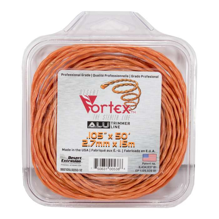 Trimmer line vortex alu - large square orange .105" / 2,7 mm 50' / 15 m