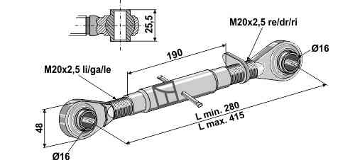 Top-links with hardened tie-rod M20x2,5