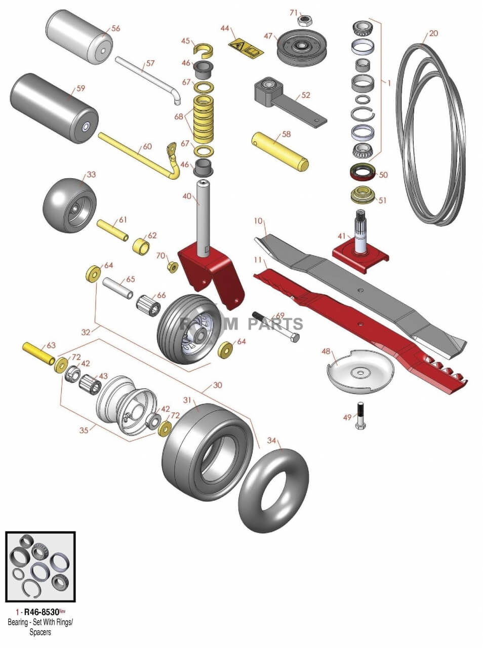 Replacement parts for Toro Groundmaster 72'' Deck Model 30553