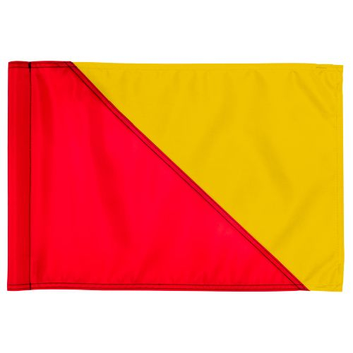 Horisontal stripe golf flag rød med gul