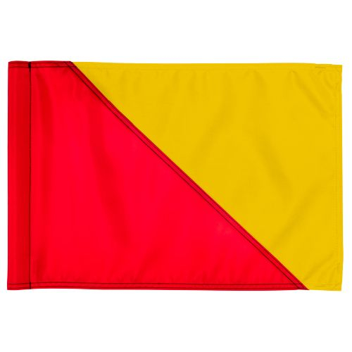 Diagonal down golf flag - 400d tube style - red - with yellow