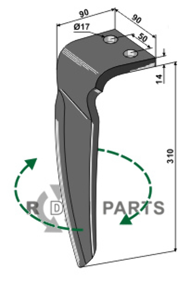 Tine for rotary harrows, right model