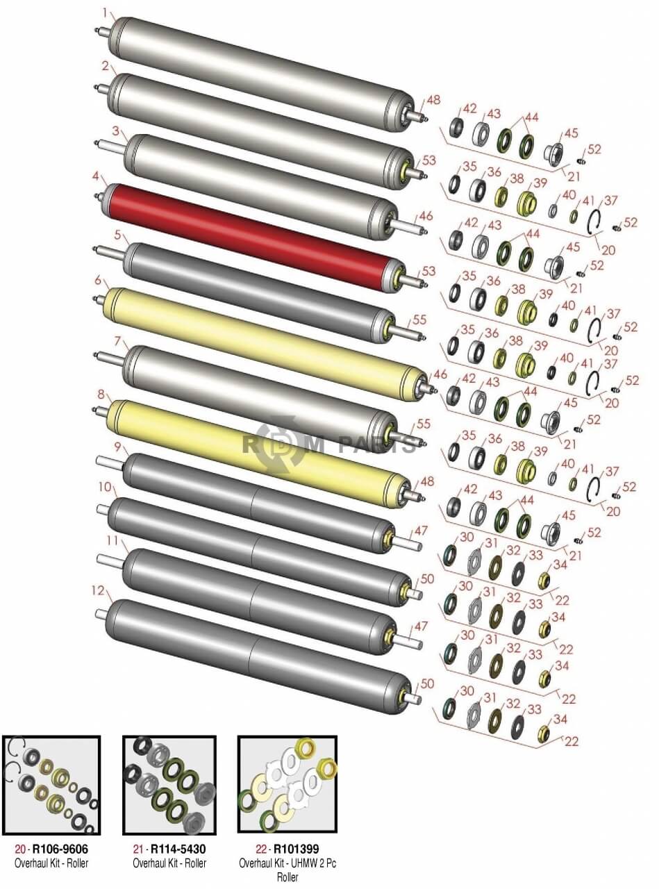 Replacement parts for RM 5210D & 5410D Rear rollers Model 03661