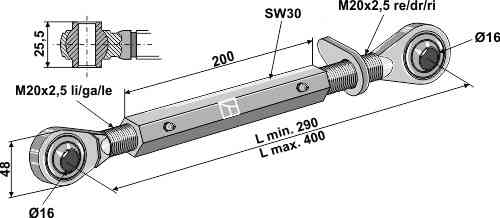 Oberlenker mit gehärteten Kugelaugen M20x2,5