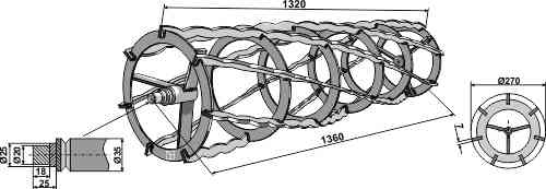 Cage roller plain bars - 1360 fitting for Kongskilde 103018007