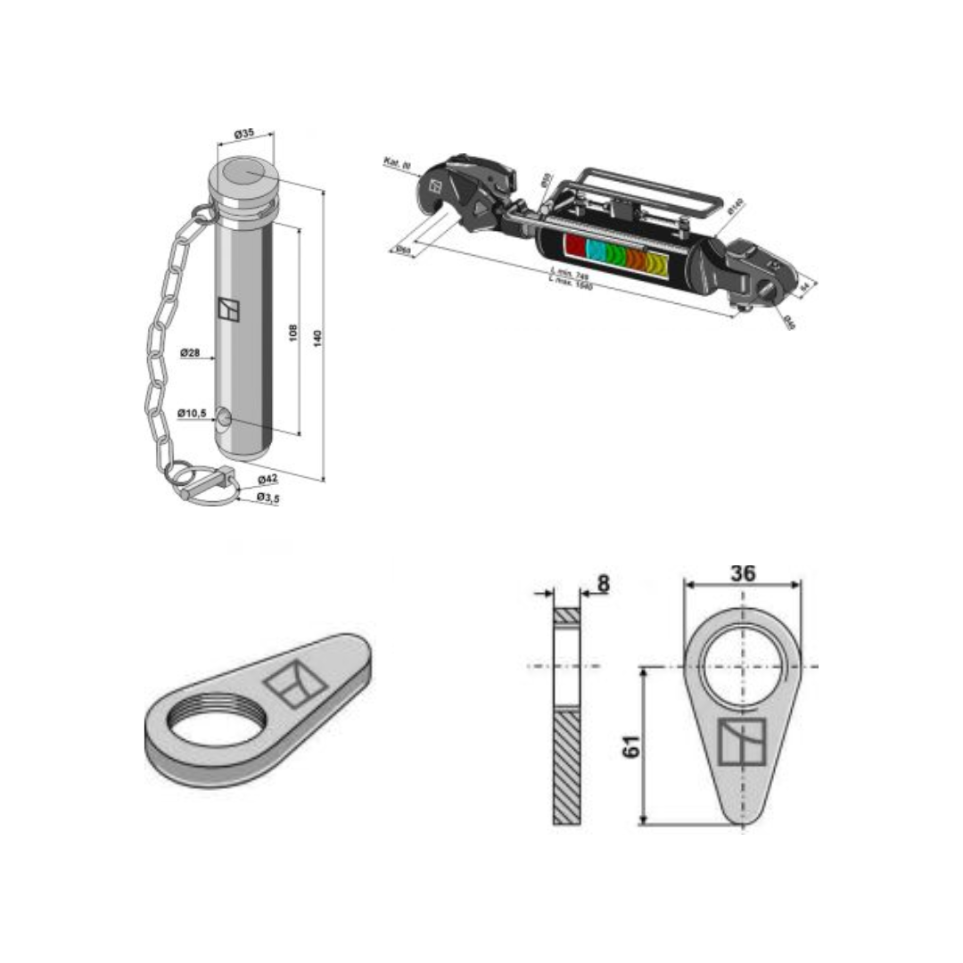 Top-links, pin, triangular, coupling device