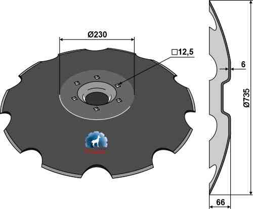 Notched disc - Ø735x6 fitting for Lemken 34910017