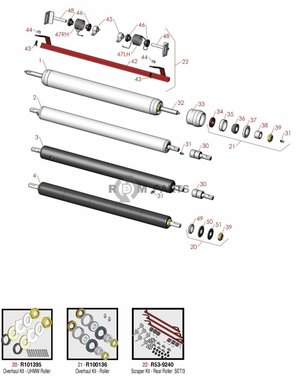 Replacement parts for Rear Rollers SPA Model 04445 04448 & 04450