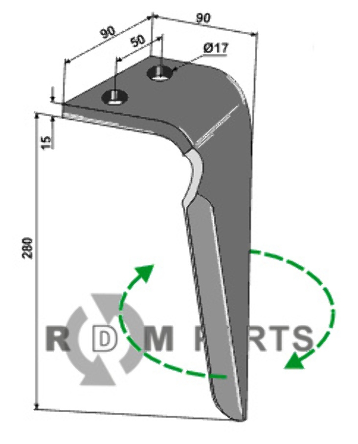 Tine for rotary harrows, right model fitting for Sicma 052701