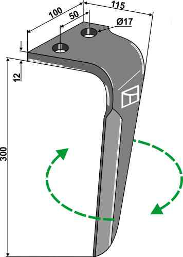 Tine for rotary harrows, right model fitting for Rau 0058898