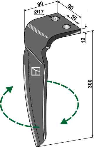 Tine for rotary harrows, right model