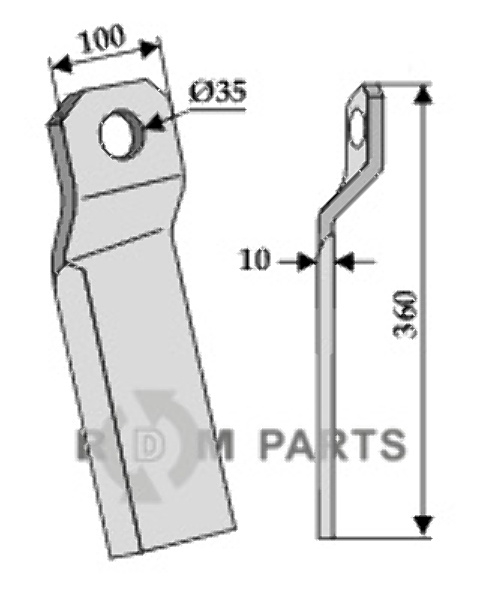 RDM Parts Mulching Knife Twisted - Long - Right Passer til Szolnoki 222 -RZ3