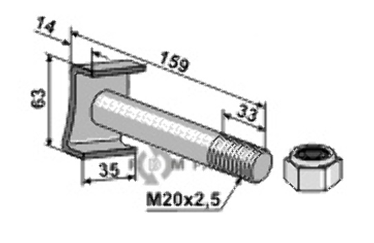 Bolt m20x2,5x159 - 10.9 m. låsemøtrik 63-wil-52