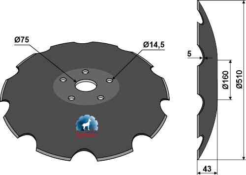 Notched disc with flat neck - Ø510