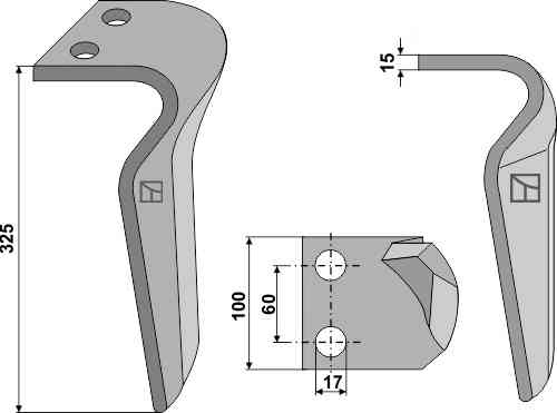 Tines for rotary harrows, left model