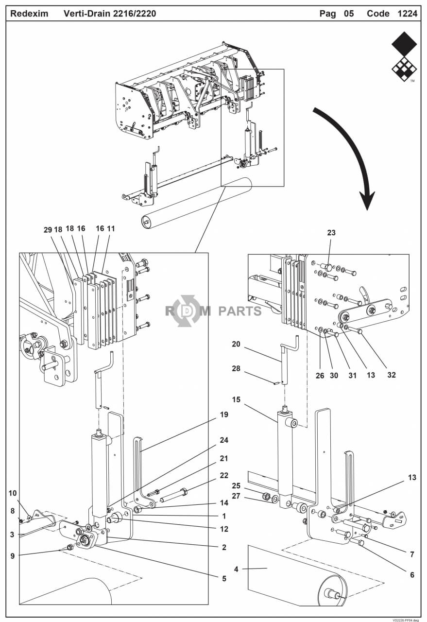 Replacement parts for VD2216-2220 Hoogteverstelling