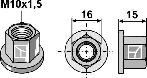 Zeskantmoer met flens - M10x1,5