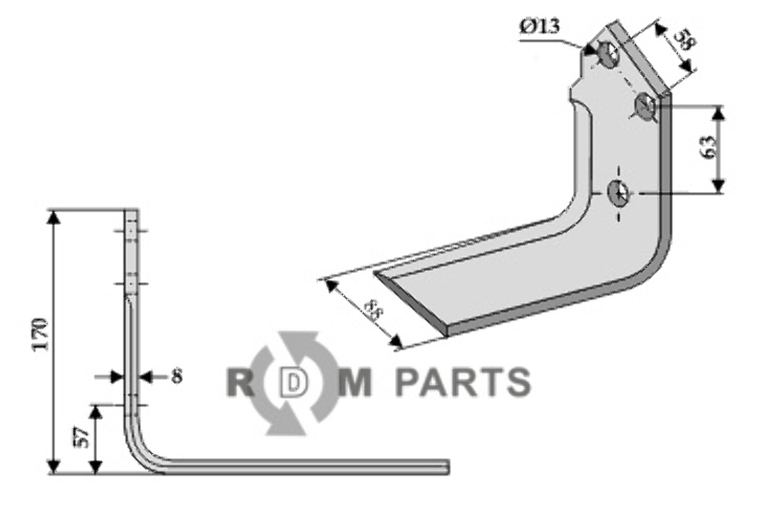 RDM Parts Mes voor grachtenfrees, links passend voor Mulag TM 60190039