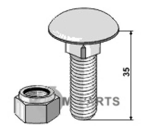 Bræddebolt m12x1,75x35 - 8.8 m. låsemøtrik 51-1026