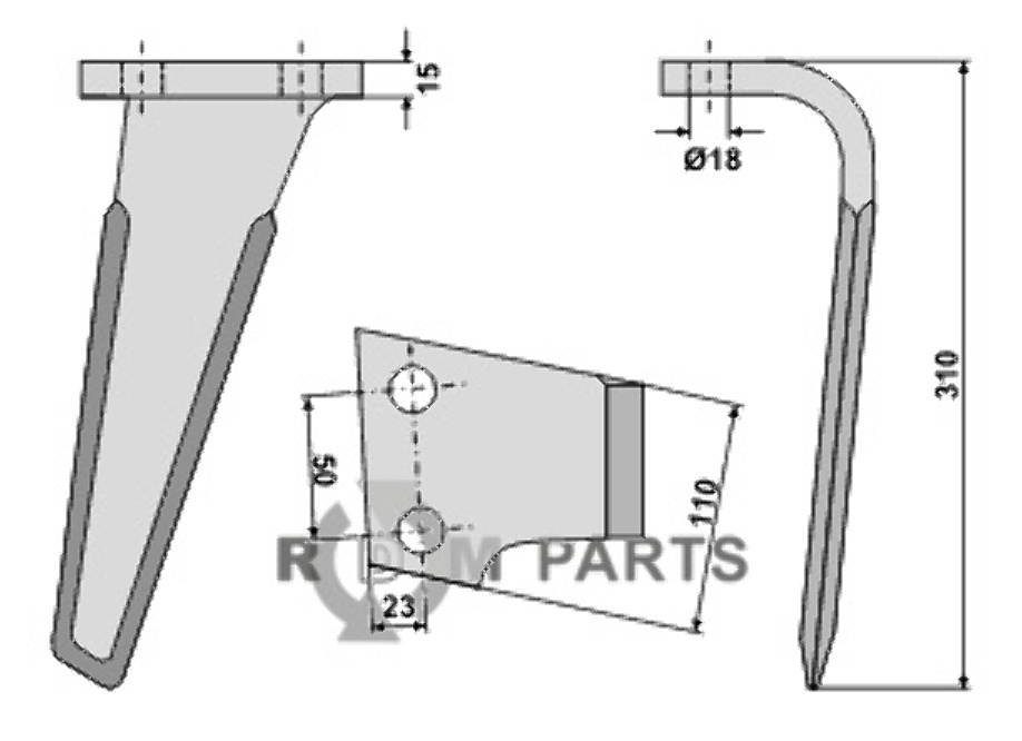 Tine for rotary harrows, right model fitting for Landsberg 052701