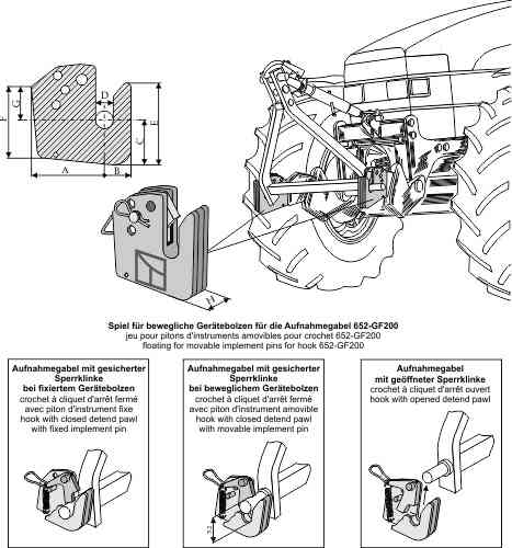 Half automatische gaffel voor fronthydrauliek - cat. I