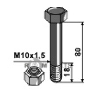 Schraube mit sicherungsmutter - m10x1,5 - 10.9 63-mue-100