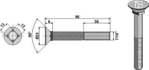 Plough bolt 7/16"x96