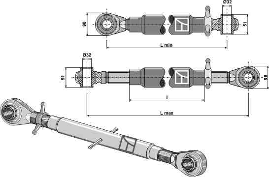 Top-links with hardened tie-rod M36 x 3