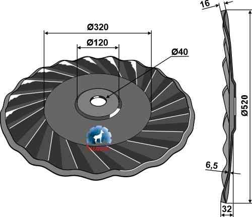 Gewellte Scheibe Ø520x6,5 - links geeignet für Case IH 87630573