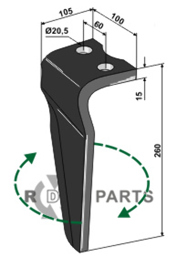 Tine for rotary harrows, right model fitting for Howard 73000185597V