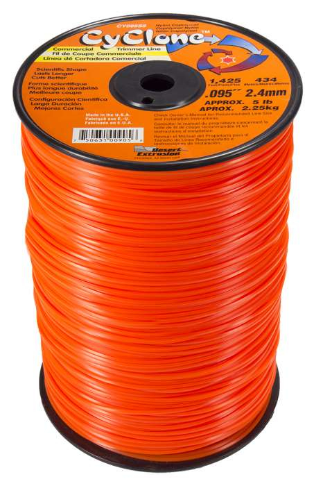 Trimmer line cyclone™ shaped orange .095" / 2.4mm