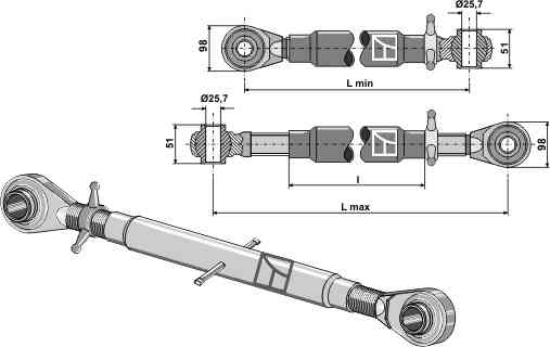 Top-links with hardened tie-rod M36 x 3