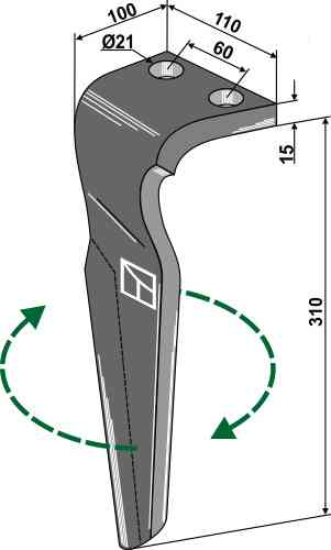 Tine for rotary harrows, right model fitting for Feraboli 7U00008 - 7U00033